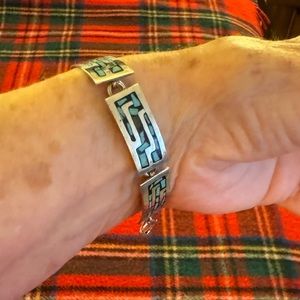 Set (of 2) Aztec pattern Mexican hand made SS and turquoise.